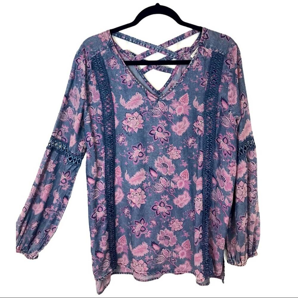Standard Grace Floral Boho Blouse Chambray Lyocell oversized